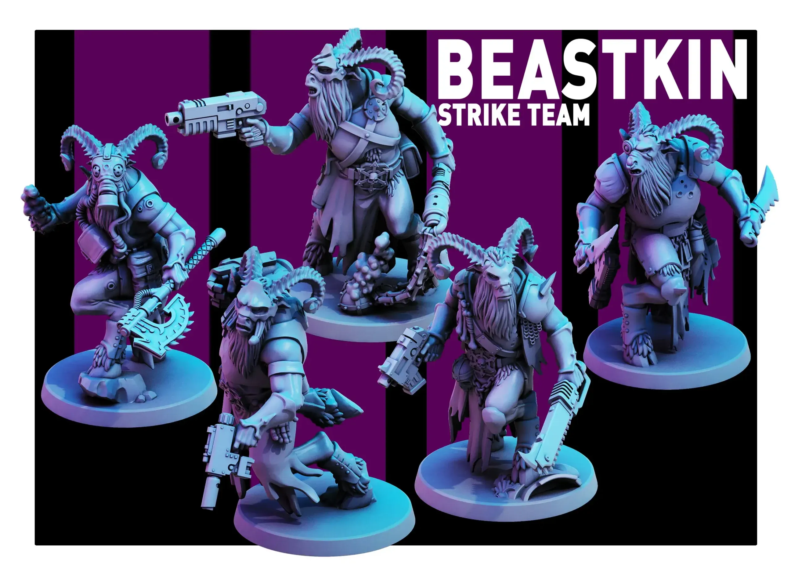 Front view of a Beastkin Strike Team a 32mm sci-fi miniature designed by Red Pilgrim.