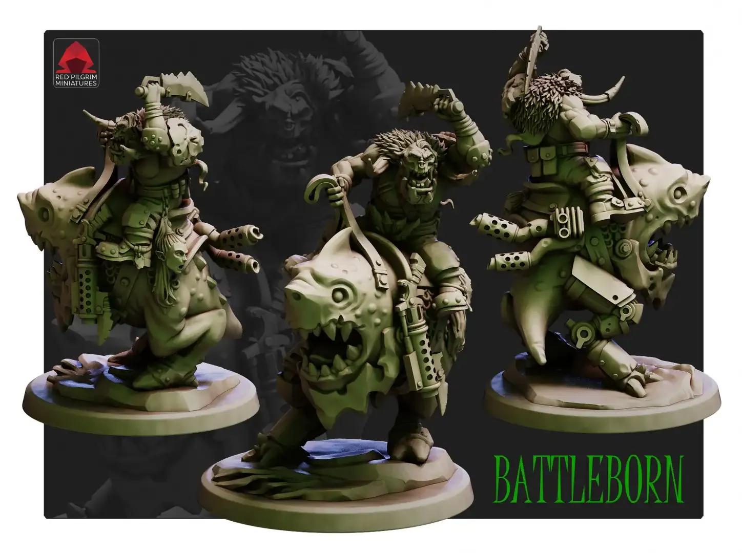 Front view of Battleborn team, a 32mm sci-fi miniature designed by Red Pilgrim.