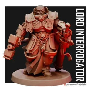 Front view of 3D printed Lord-Interrogator team, a 32mm proxy miniature designed by Red Pilgrim