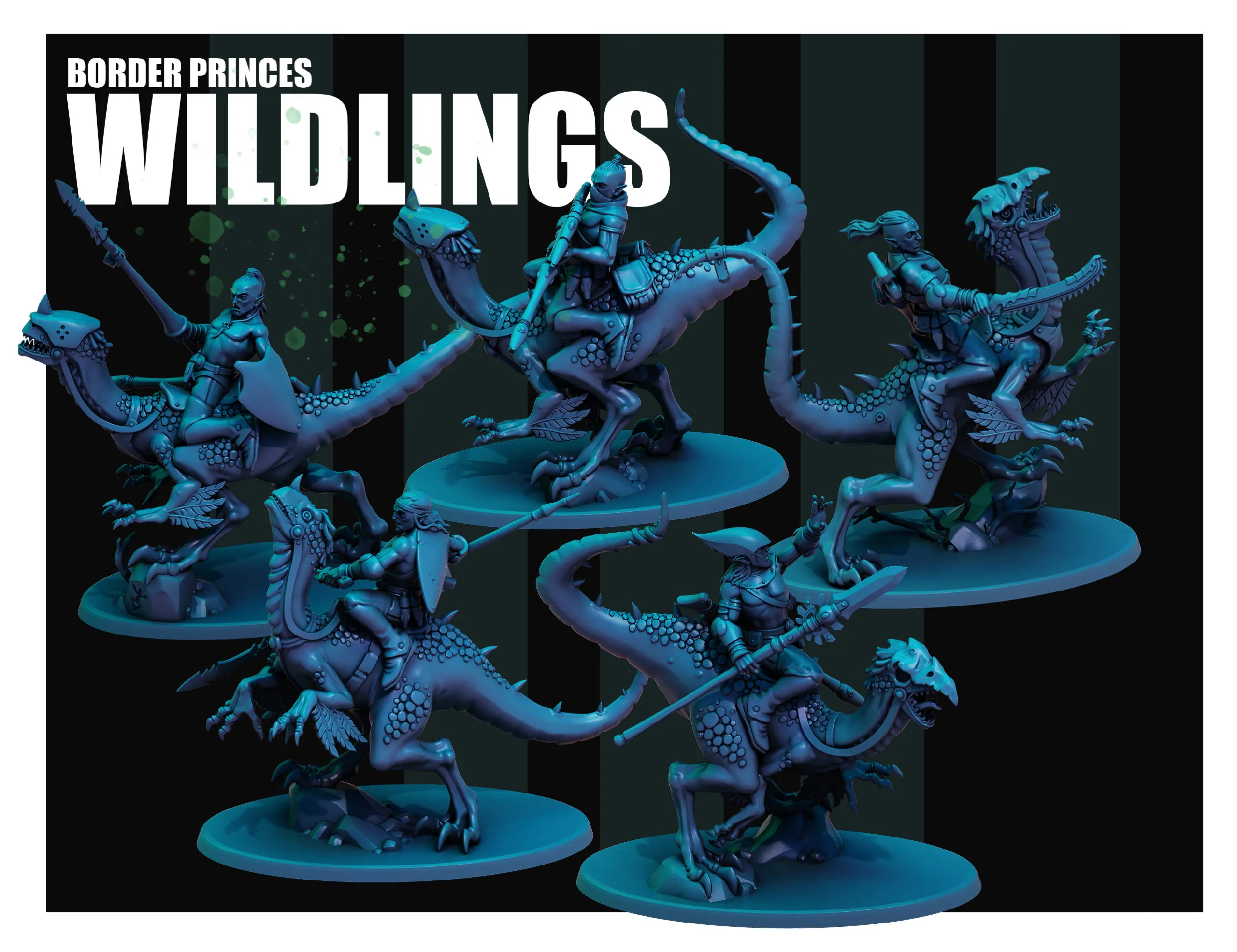 Front view of 3D printed Border Princes Wildlings team, a 32mm proxy miniature designed by Red Pilgrim