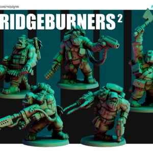 "Front view of a Bridgeburners 2 team, a 32mm sci-fi miniature designed by Red Pilgrim