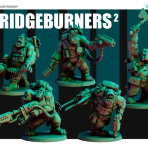 "Front view of a Bridgeburners 2 team, a 32mm sci-fi miniature designed by Red Pilgrim
