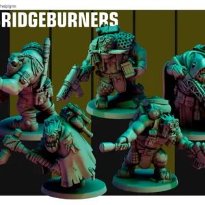 "Front view of a Bridgeburners team, a 32mm sci-fi miniature designed by Red Pilgrim