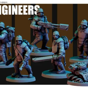 Front view of 3D printed Brutes team, a 32mm proxy miniature designed by Red Pilgrim