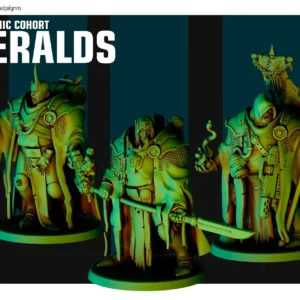 Front view of 3D printed Miasmic Cohort Heralds, a 32mm proxy miniature designed by Red Pilgrim