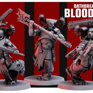 Front view of 3D printed Oathbreakers Blooded team, a 32mm proxy miniature designed by Red Pilgrim