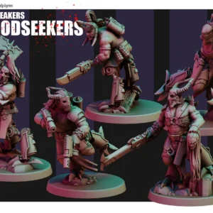 Front view of 3D printed Oathbreakers Bloodseekers team, a 32mm proxy miniature designed by Red Pilgrim